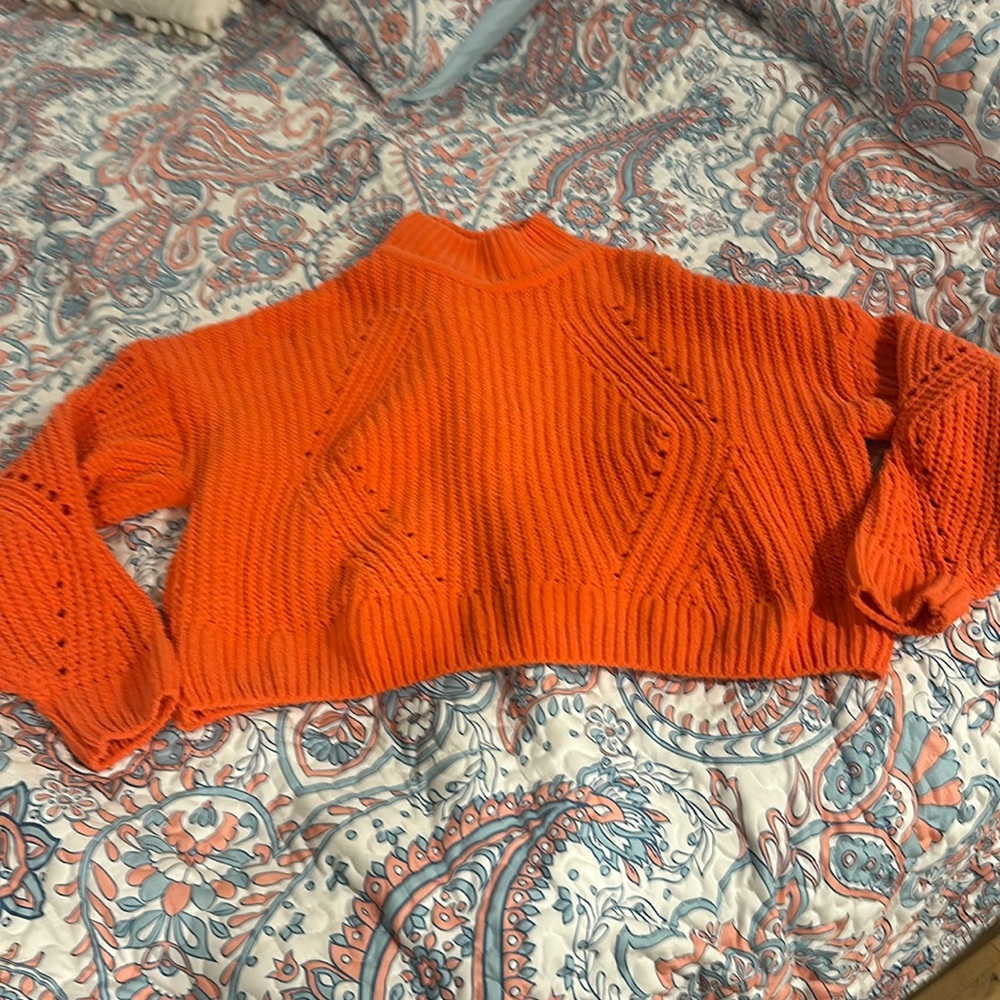 HYFVE Orange Chunky Knit Sweater Oversized Cropped Cozy Pullover M - Picture 3 of 8